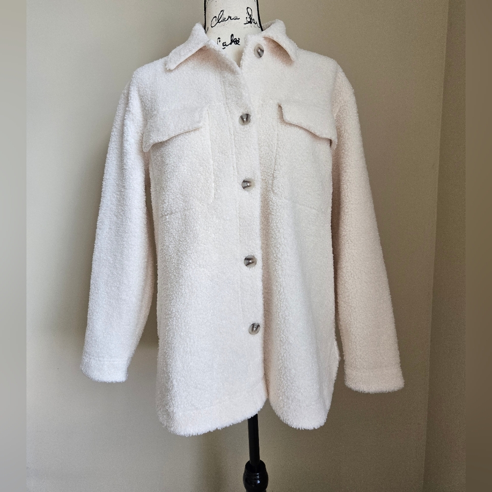 Banana Republic Teddy Jacket Womens S Off White Button Front Fleece
